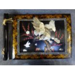 (V) Paper mache 1940s oriental photo album w/ abalone eagle on cover. Contains military photographs