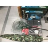 (A) Mix fishing lot - Shakespeare bags, seat, holdall, nets & umbrella