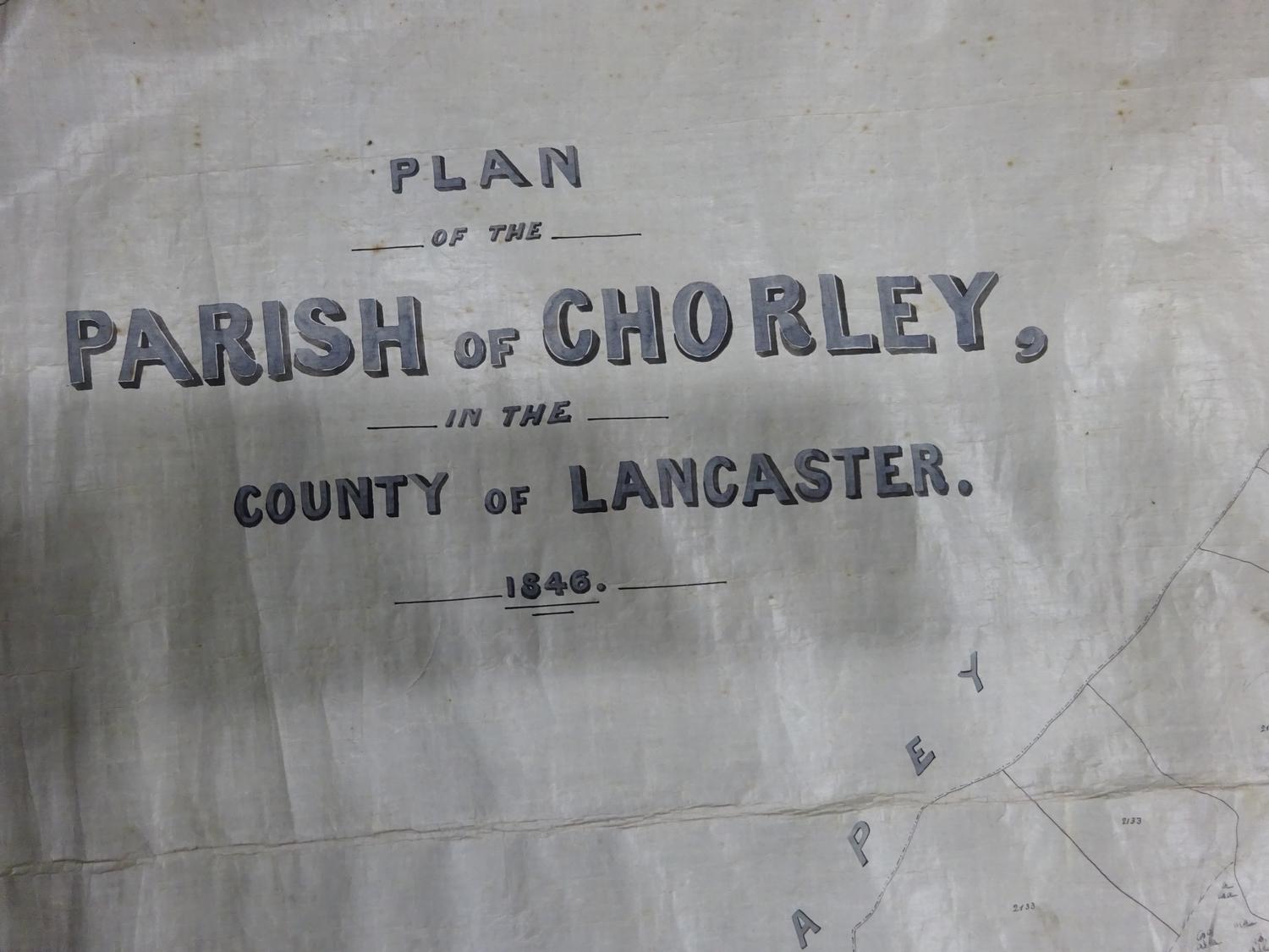 1846 hand drawn Tithe map of Chorley, Lancashire and surrounds (see description)