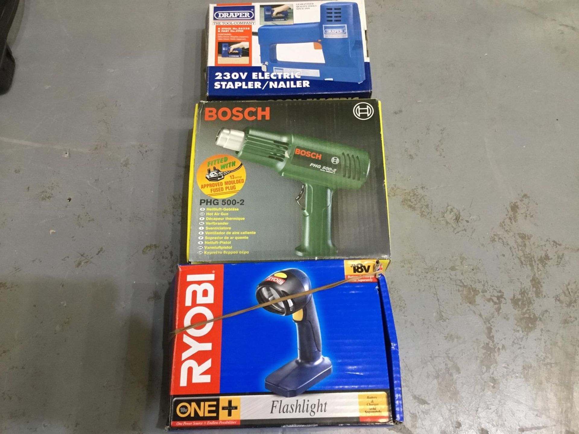 Blow torch, electric stapler & Ryobi flashlight