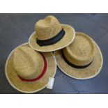 3 vintage straw hats