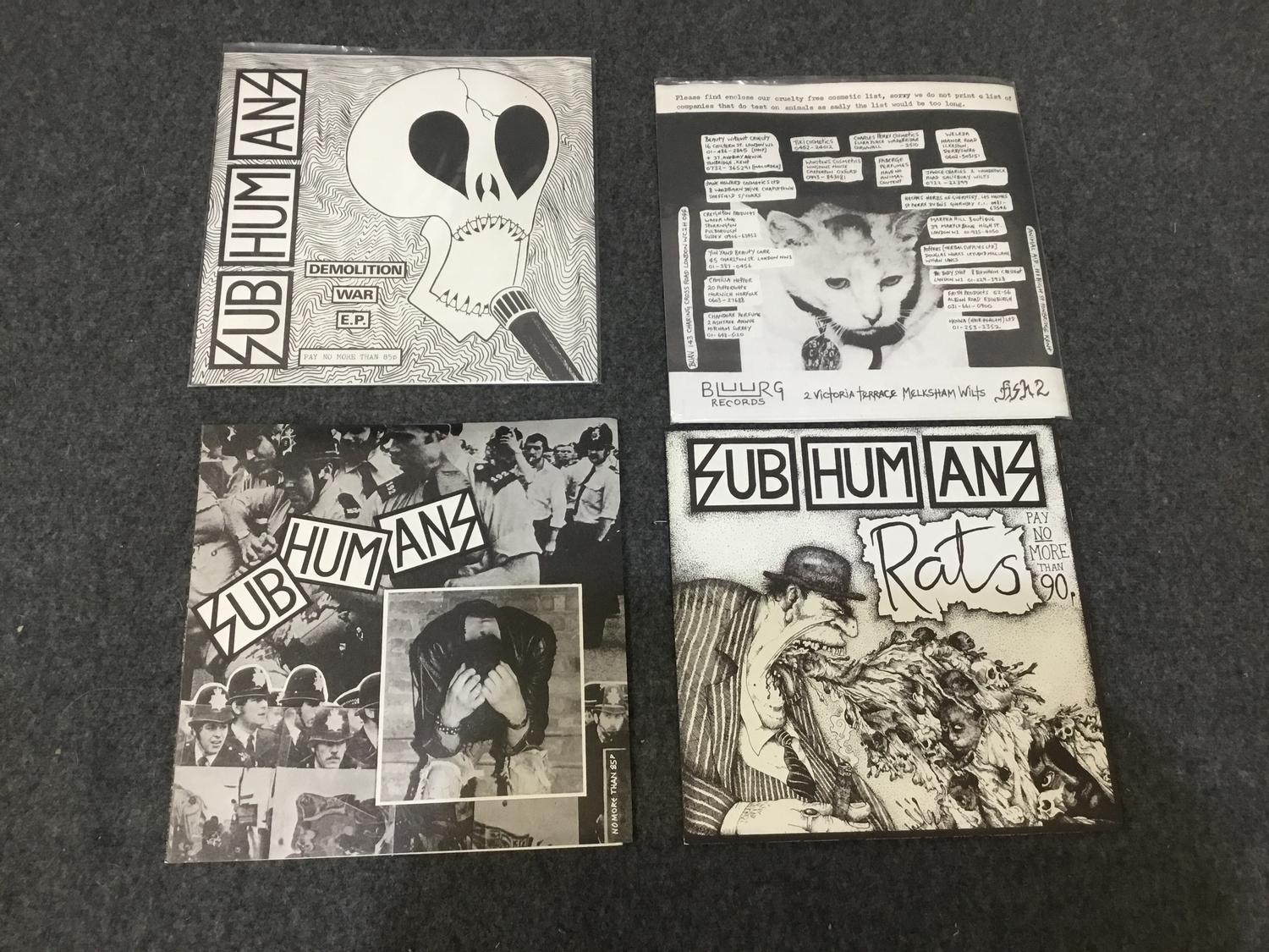 (5) Four 'Subhumans' singles - generally EX condition, viewing recomended