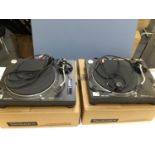 Two Technic 1210 decks in black, audio tecnica cartridges. Fully serviced in 2019