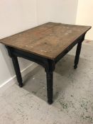 Square Kitchen Table with pine top and black turned legs with two drawers in the centre 72cm H x