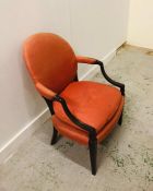 Mahogany Balloon back upholstered armchair with coral upholstery