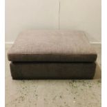 A large upholstered footstool section of a modular sofa in grey linen. (120cm x 90cm x 45cm)