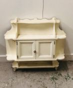 Cream painted wall shelf with small central cupboard 78cm x 77cm