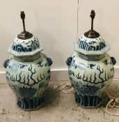 Two large blue and white Chinese lamp bases