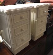 Pair Of cream bedside drawers with detailing bamboo trim