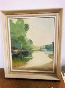 Oil on canvas of a river scene and Richmond Yorkshire 1971 by Genge Murray