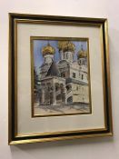 Ipatievsky Monastery in Kostroma Russia framed in gilt and black frame.