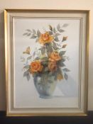 Large framed oil on canvas of flowers in glass vase signed by O.Rocca