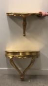 Rococo style wall shelves in gilt finish , one with a drawer