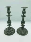 A pair of Pewter candlesticks