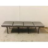 A Four seated bench with grey satin upholstery 198cm x 50cm D x 45cm H