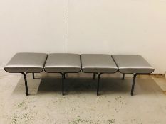 A Four seated bench with grey satin upholstery 198cm x 50cm D x 45cm H