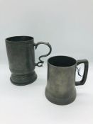 Two old pewter glass bottomed tankards