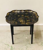 Small occasional table with hand painted Chinese style tray top in black and gold