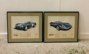 A set of two limited edition framed prints of a classic Jaguar D Type and a classic Jaquar XJ13