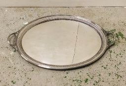 Large Oval white metal Regency style tray with handles
