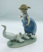 Lladro figurine of a young girl herding ducks