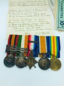 Medal Bar for Pte J P Hoctor East Yorkshire Regiment. He enlisted in 1890 serving in South Africa,