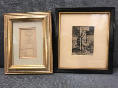 Two Small Framed prints pencil and pen ink