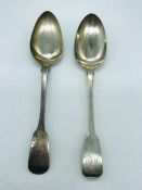 Two silver Georgian spoons, hallmarked.