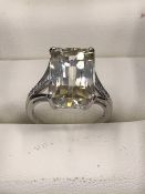 A Canary Yellow Kunzite & Diamond Ring 7.5 carat Octagon Scissor cut Kunzite set with accent