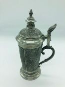 Small intricately engraved pewter tankard from the University of Tubingen in Germany by Boeckmann