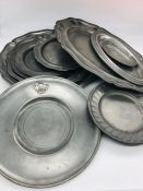 A selection of eleven pewter plates