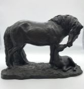 A Bronzed plaster sculpture of a Mare and Foal by Mary Laing 2001 192/500