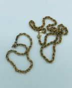 A 9ct yellow gold rope style necklace and bracelet (11.5g)