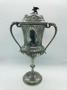 A large pewter chalice with handles and lid (AF Repair to lid)