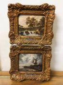 Two gilt framed rural paintings 20cm x 18cm.