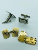 Two pairs of cuff links , one pair 9ct gold on silver.