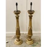 Two Large Ornate cream and gold wooden lamp bases in a distressed style.