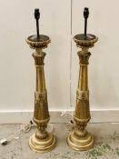 Two Large Ornate cream and gold wooden lamp bases in a distressed style.
