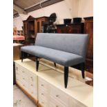 A Grey/blue linen upholstered bench 180cm W x 83cm H
