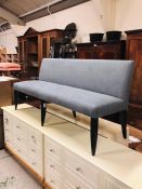 A Grey/blue linen upholstered bench 180cm W x 83cm H