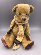 Dehaven Original Bear with knitted scarf and glasses, 13 inches.