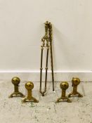 Brass Companion fire set to include two sets of irons a poker and fire tongs