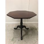 An Octagonal tilt top table on tripod legs.