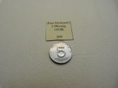 A German 1953 5 Pfennig coin, AUNC Hammer & Wheat with 5 to reverse.