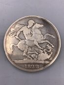 A Great Britain 1822 Crown, Terio edge lettering, F, silver George IIII with George and the Dragon