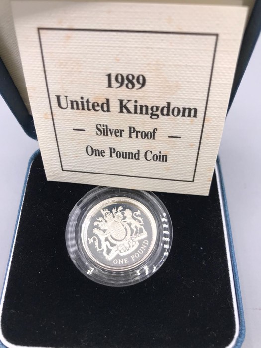 1989 Silver proof One Pound Elizabeth II coin