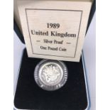 1989 Silver proof One Pound Elizabeth II coin