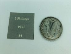 An Irish 1930 2 Shillings AEF silver coin.