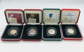 Four silver proof cased 50p coins 1998 25th Anniversary EEC, 1998 NHS, 2005 250th Anniversary of