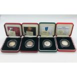 Four silver proof cased 50p coins 1998 25th Anniversary EEC, 1998 NHS, 2005 250th Anniversary of